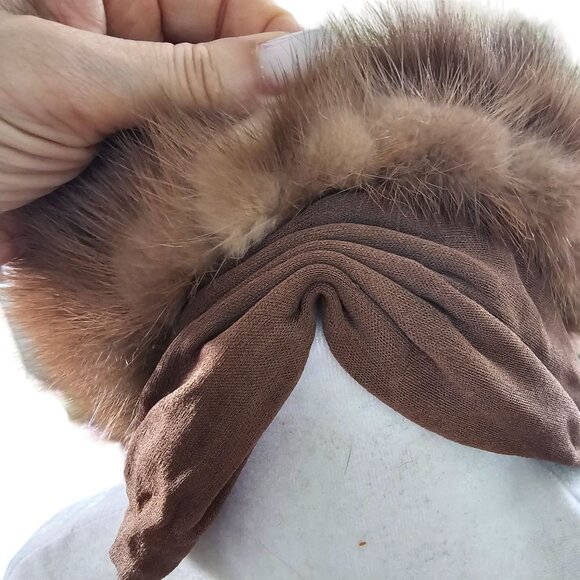 Vintage Mink Brown Pill box Fur Beret Hat with Bow O/S main image 8